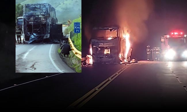 URGENTE: Incêndio destrói ônibus na Serra do Maçal, entre Vitória da Conquista e Itambé